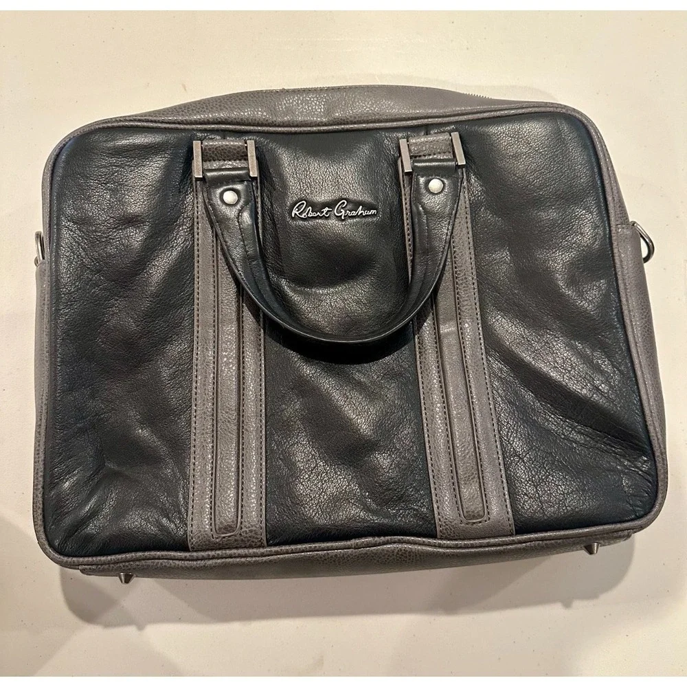 Robert Graham Black‎ & Gray Briefcase Laptop Bag with Cityscape Lining Designer